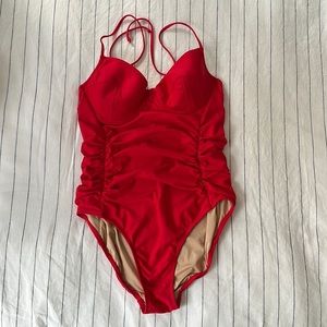 J. Crew Ruched halter underwire one-piece swimsuit, cerise, size 8